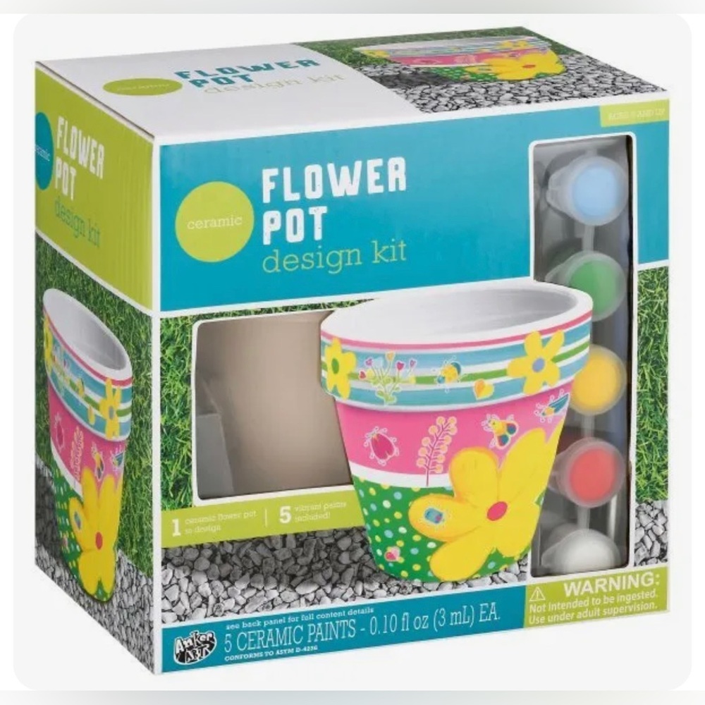 🌸NEW Paint 🎨 Your Own Flower 🌺 Pot Craft Kit 5 Paints, Brush and Stickers.